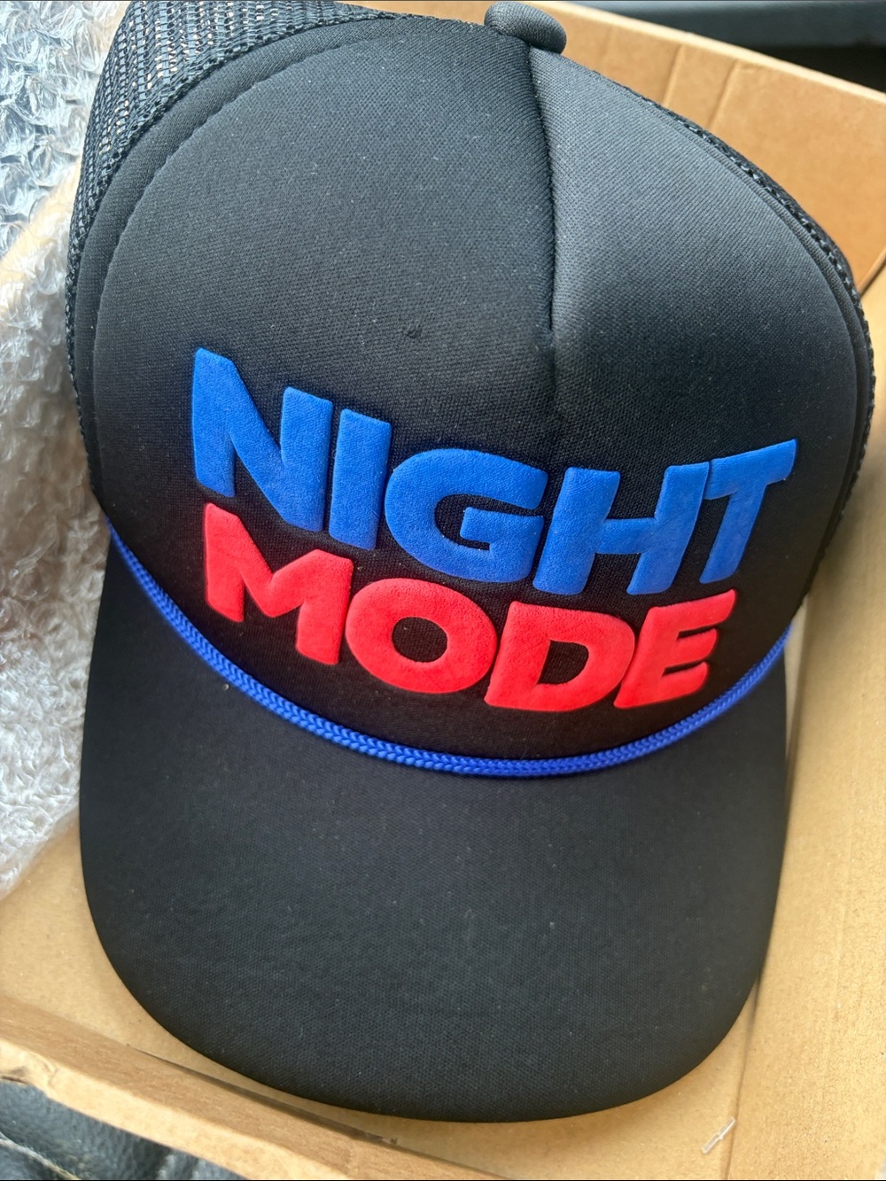 Night Mode Foam Trucker Hat - Black with Blue & Red -Toronto Blue Jays Promotion